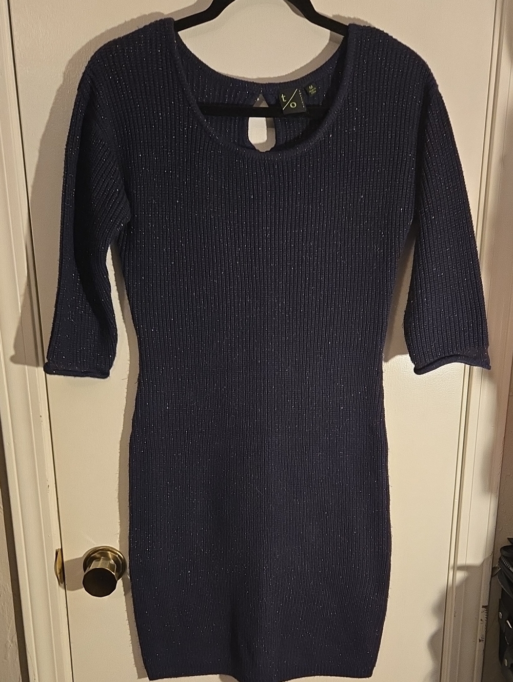 Women’s Navy Sparkle Ribbed Sweater Dress